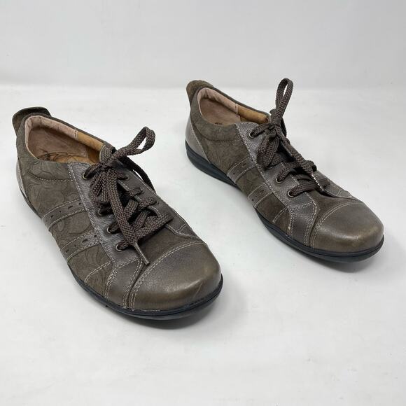 Taos Streamline Brown Leather Embossed Lace Up Comfort Sneakers Shoes womens 9 - Picture 1 of 11